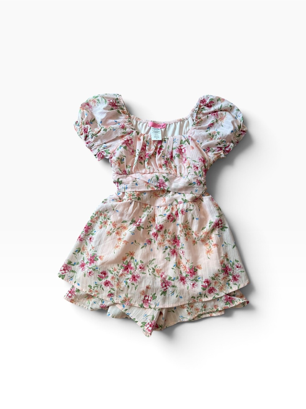 2 Hip Girls Pink Floral Puff-Sleeve Romper